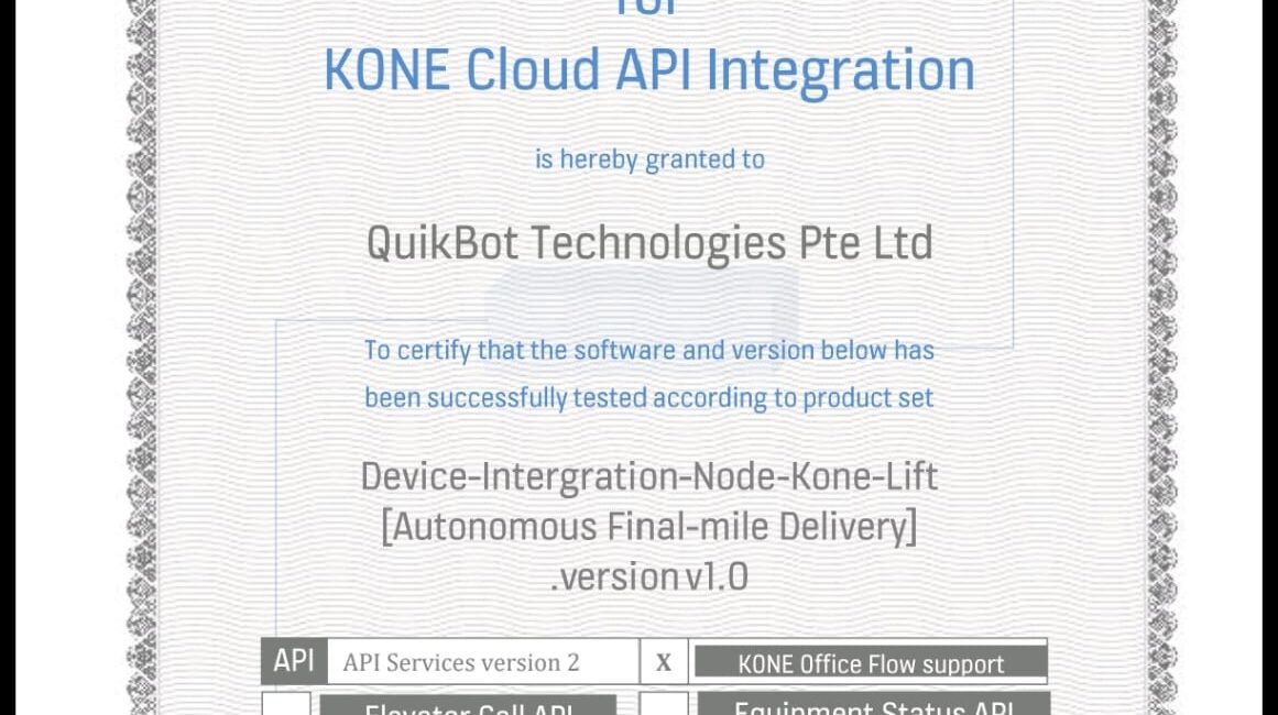 API Consumer Certification of Completion for KONE Cloud API Integration