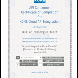 API Consumer Certification of Completion for KONE Cloud API Integration